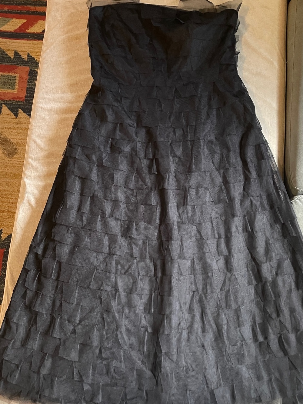 Vintage BCBG Max Azria Black Strapless Tiered Tulle Y2K Midi Dress 10